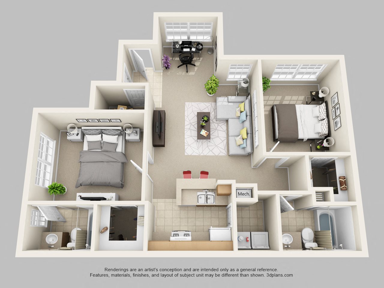 Two Bedroom Two Bath Floor Plan 2